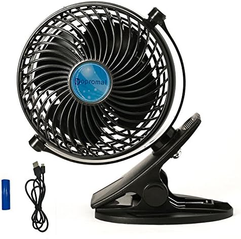 Dopromal 5 Inch Clip-on Fan USB 360 Degree 2 Speed Tilt Adjustable Electric Personal Battery Clip Fan for Desk (B-Black)