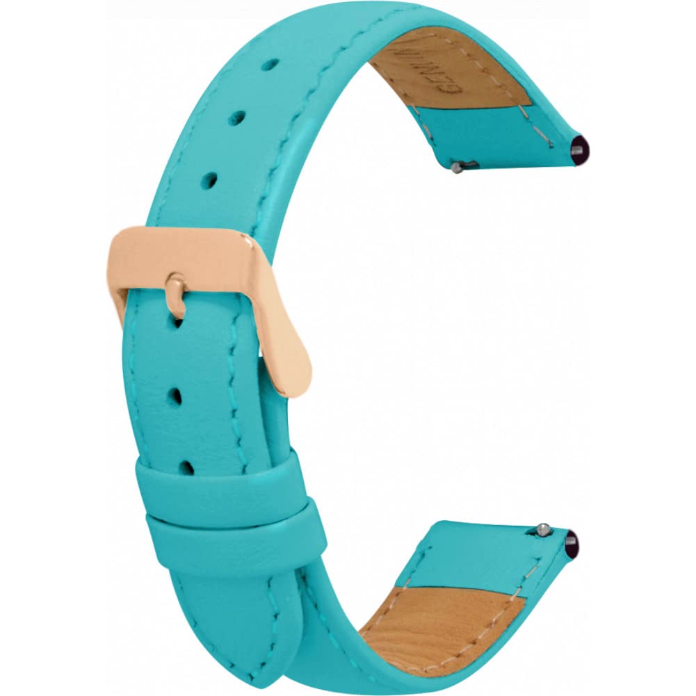 Toff London Ladies Turquoise Leather Watch Strap, Quick Release with Rose Gold Metal Buckle, Band Width 18mm