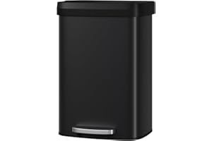 Garvee 13 gal / 50 L Metal Trash Can with Lid, Large Garbage Can for Kitchen, Rustproof Step-on Kitchen Metal Trash Bin with Liner Rim, Rear Handle, Soft Close Plastic Lid, Black