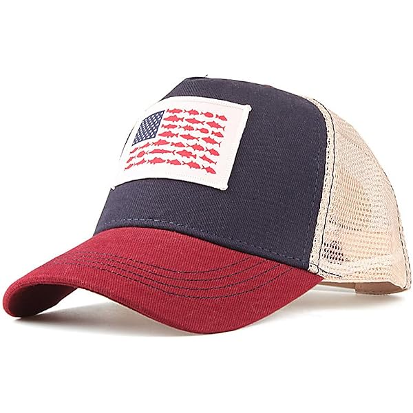 Splash Brothers Embroidered American Flag Fishing Hat - Adjustable Baseball Cap For Men & Women, Gray With Fish Design