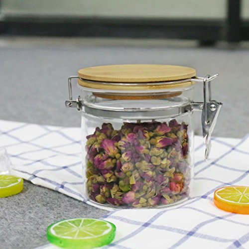 Food Storage Jar, 18.58 FL OZ (550 ML), 77L Glass Food Storage Jar with Airtight Seal Bamboo Lid, Snap-Fit White Glass Food Storage Canister for Serving Tea, Coffee, Spice and More