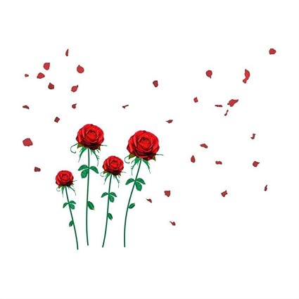 Ecloud Shop Romantique Rose Rouge Fleurs Wall Decal Stickers Muraux Muraux Pour Salon Chambre Tv Fond Accueil Décorations