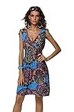 Jinhuanshow Women's Spring Summer Casual Low-cut V-neck Prints Sundresses(Small, Meiblue-fba)