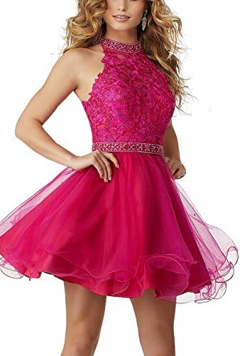 Sound of blossoming High Neck Lace Beaded Short Homecoming Dress Halter Tulle Cocktail Prom Party Dresses SOB256