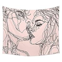 Ruibo Women/Men Kissing Tapestry Wall Hanging Pink Decor Line Art Home Decor/Lovely Bedroom Living Room Dorm Wall Hanging Tapestry Beach Throw(RB-K-1)(W:59" H:51")
