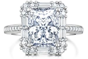 SHAMA JEWELS HUB Stunning Moissanite Ring - 4CT Radiant Cut Halo Eternity Moissanite Ring, Elegant Engagement Promise Wedding