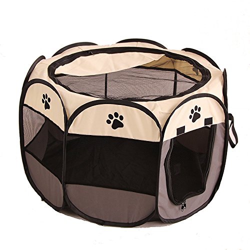 UNFADE MEMORY Portable Foldable Pet Playpen, Indoor/Outdoor, Dog/Cat/Puppy Exercise Pen Kennel, Removable Mesh Shade Cover, Dog pop up Silhouettes pet Pen - Gray, M - Thumbnail 4