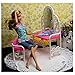 Barbies Dolls Bedroom Pink Plastic Dressing Table And Chair Set Toy Dollhouse Miniature Furniture for Baby Kids Girls Playroom Party by SamGreatWorld