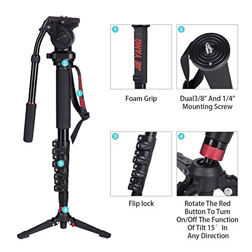 Camera Monopod,WIth Fluid Pan Head Quick Release Plate And Removable feet, 63 Inch Max Load 11 LB for DSLR Cameras or Video