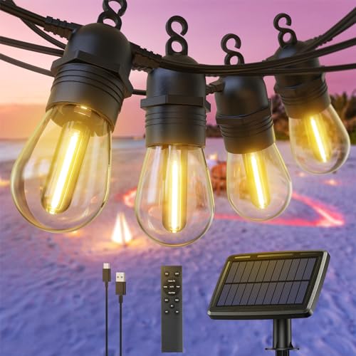 GlobaLink Solar Festoon Lights Outdoor, 10m/36ft S14 Outside Solar Powered Lights for Garden, IP65 Waterproof Solar Outdoor String Lights with 4 Modes, Hanging 10Bulbs Solar Lights for Party Gazebo