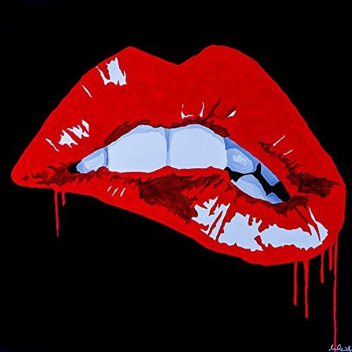 CANVAS Sexy Kiss by PopArtQueen 24X24 Gallery Wrap Red Lip Biting Sexy Pop Art