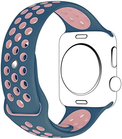 Wengerui for Apple Watch Band Series 1 Series 2 Soft Sports Silicone Bracelet Strap Wristband Replacement Watchband with Quick Release for Apple iWatch Nike Sport Band 42mm Light Pink+Midnight Blue