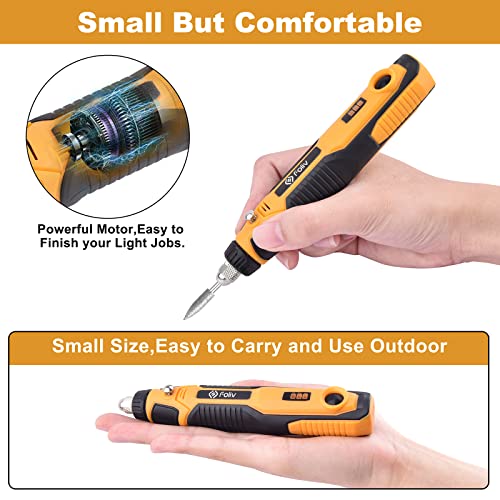 Foliv Cordless Rotary Tools, 4V Rotary Tool Kit with USB-C Charging, Mini Rotary Tool Wireless 3 Speed Adjustable for Sanding Cutting Drilling Cleaning Polishing Engraving, Suits for Light Projects
