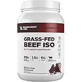 Transparent Labs Grass-Fed Beef Isolate Protein Powder – Naturally Flavored, Dairy-Free Protein with 25g of Protein per Serving for Increased Recovery & Strength - 30 Servings, Chocolate