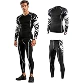 Men’s 2-Piece Long Sleeve Quick-Dry Workout Set with Cool Prints - Breathable Sportswear for Running, Training, Gym & Cycling
