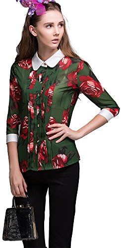 2017 Spring Fashion Compression Print Chiffon Long Sleeves White Turn-Down Collar Buttons Red Flowers Women Blouse (6)