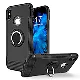 iPhone X Case, Vafru 360 Rotating Ring Grip Holder Stand & Metal Patch Shock-Absorption Drop-Protection Hard PC Shell & Soft TPU for Apple iPhone X (2017) – Black