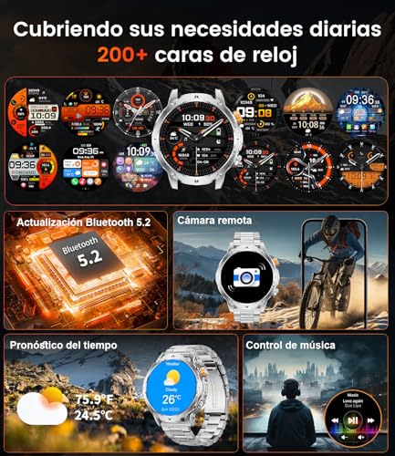EF24-D Men's Smart Watch with 1000 mAh/Flashlight/Bluetooth Call, 1.7 Inch Military Smartwatch with 110+ Sports Modes, IP68 Waterproof, Heart Rate, Android iOS, 3 Bracelets+2 Chargers