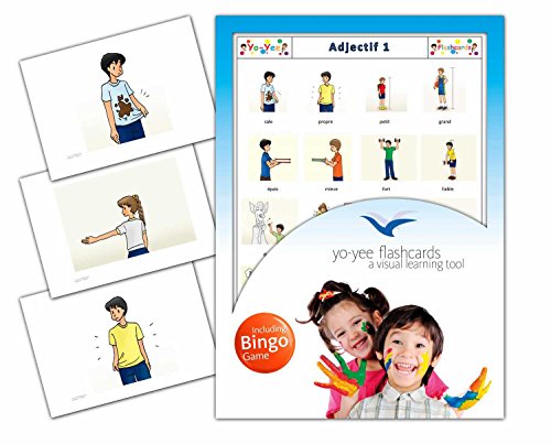 Adjectives Flashcards in French Language - Set 1 - Flash Cards with Matching Bingo Game for Toddlers, Kids, Children and Adults - Size 4.13  5.83 in - DIN A6