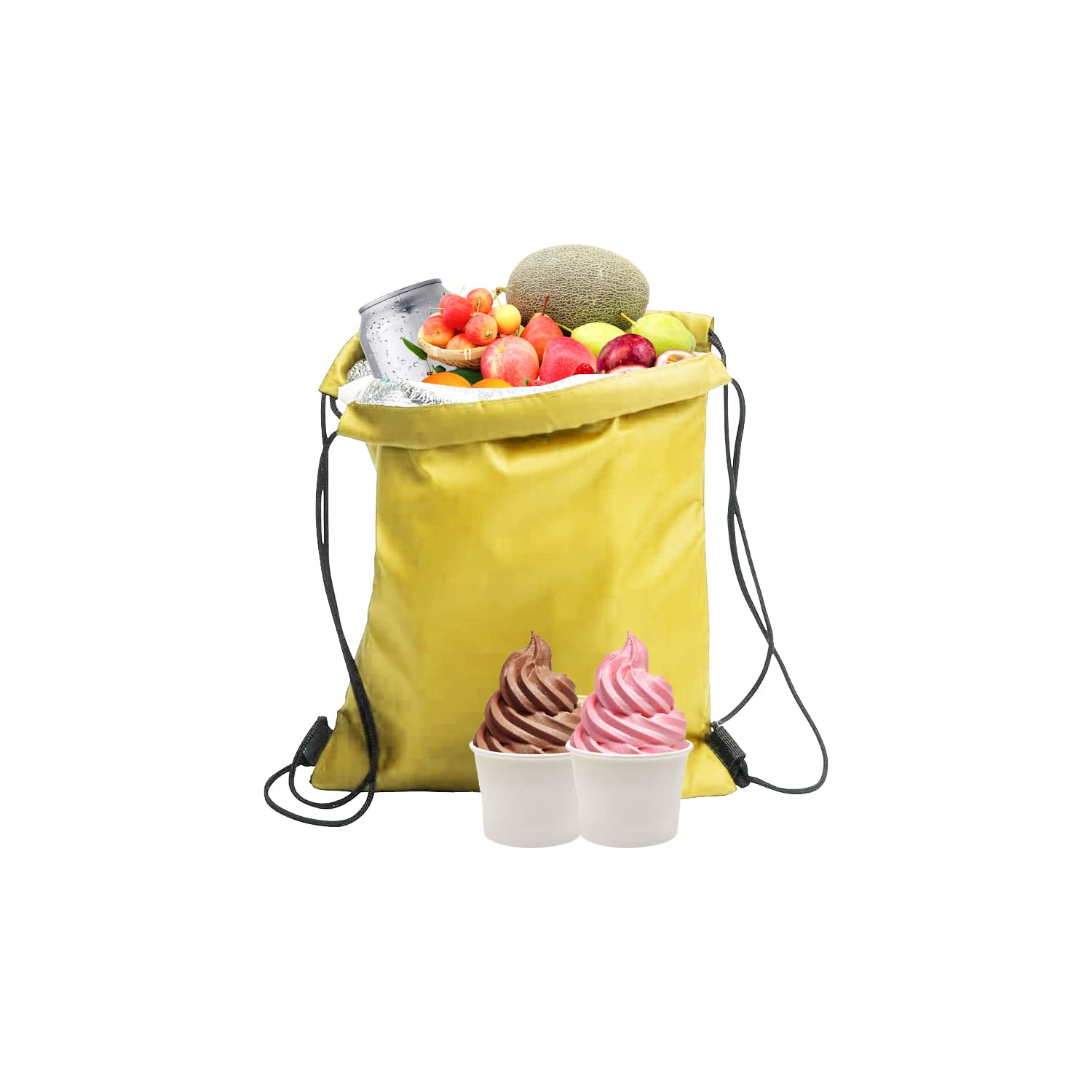 1 Pack Foldable Drawstring Lunch Bags - Waterproof, Insulated for Work, School, Beach, Picnic (27*33cm)