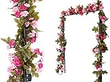 Lannu 2 Pack Artificial Rose Vine Flowers Fake Garland Ivy Flowers Silk Hanging Garland Plants for Home Wedding Party Decorations, (Red & Pink)