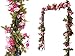 Lannu 2 Pack Artificial Rose Vine Flowers Fake Garland Ivy Flowers Silk Hanging Garland Plants for Home Wedding Party Decorations, (Red & Pink)