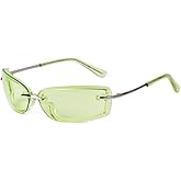 Trendy Y2K Rectangle Sunglasses for Women Men, Designer Wrap Around Rimless 90s Retro Sun Glasses