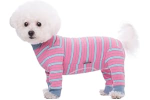 AITOLI Dog Striped Recovery Suit, Puppy After Surgery Onesie for Female Male Dogs, Dogs Cats Long Sleeve Pajamas Bodysuit, Surgery Abdominal Wound Bandages Clothes, Dog Pant for Shedding Skin Disease