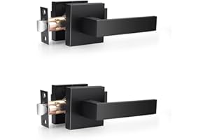 Probrico 2 Pack| Matte Black Passage Door Handles Square Interior Door Levers for Hall Closet, Indoor Non-Locking Heavy Duty Leverset for Right/Left Handed Doors