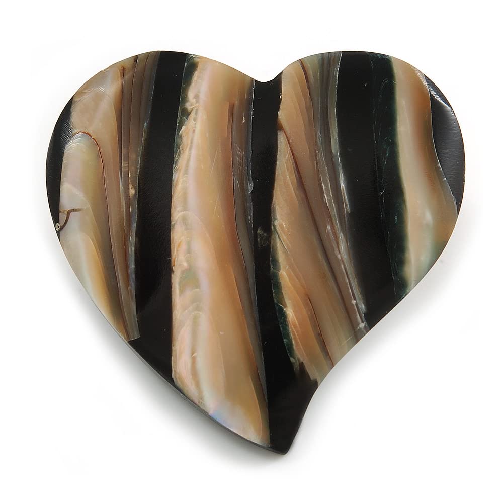 40mm L/Heart Shape Sea Shell Brooch/Black/Brown/Natural Shades/Handmade/Slight Variation In Colour/Natural Irregularities