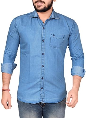 AEDI Men's Denim Casual Shirt (Lighte Blue, 32)