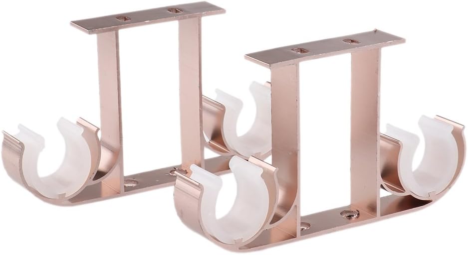 B Blesiya 2 Pieces Double Curtain Rod Brackets, Ceiling Mount Pole Brackets, Aluminum Alloy, Fits for 26-28mm Diameter Rods - Rose Golden