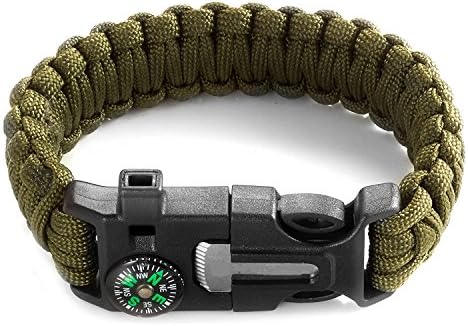 2 PACK Multifunctional Paracord Bracelet, ULTIMATE Tactical Outdoor Survival Gear Kit Parachute Cord Buckle with Compass, Flint, Fire Starter, Scraper Whistle,Knife for Hiking Camping Emergency More