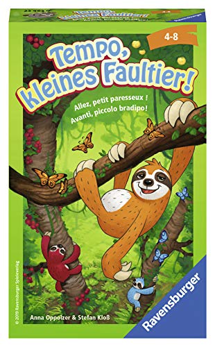 Ravensburger 23463 - Tempo, kleines Faultier, Mitbringspiel für 2-4 Spieler, Kinderspiel ab 4 Jahren, kompaktes Format, Reisespiel, Brettspiel, Blau