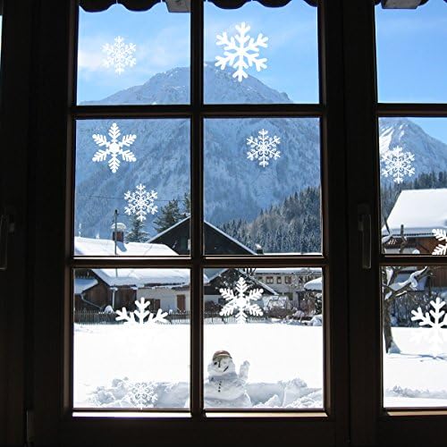Valagrit 108Pcs Snowflake White Snowflakes Window Stickers-Christmas Winter Wonderland Decorations Party Supplies-(Different sizes DIY)