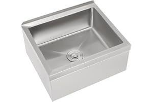 FFANHIA Commercial Floor Mop Sink 19x22x12in, 304 Stainless Steel Utility Mop Basin with Drain Assembly Wall-Mounted 8" Deep Tub for Restaurant/Hospital