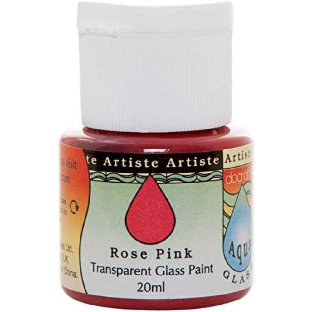 Artiste Glass Paint 20ml Aquaglass Rose Pink - Water Based Paint for Perspex, Acetate With Translucent Finish - Wipe Clean When Wet, Water Proof