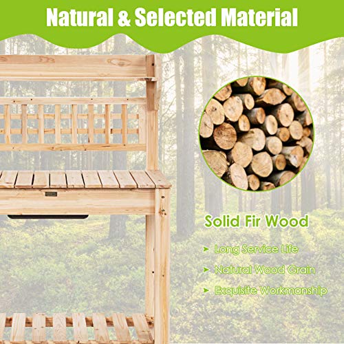 Giantex Garden Potting Bench, Outdoor Wood Work Table w/Sliding
