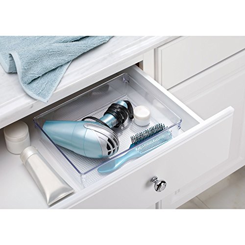 mDesign Plastic Makeup Drawer Organizer for Bathroom Vanities, Countertops - Storage Bin for Makeup Brushes, Eyeshadow Palettes, Lipstick, Lip Gloss, Blush, Concealers - 12" x 9" x 3" - 2 Pack - Clear