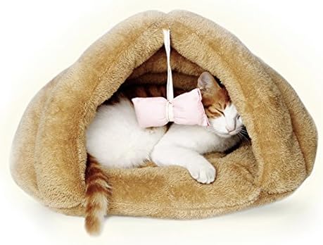 JzNova Cat Sleeping Bag Covered Hooded Pet Bed - Warm Soft Puppy Cat Kitten Cave Nest (Brown)
