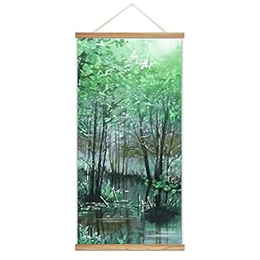 Hanging Poster NO Magnetic Wooden Framed, Beautiful Green Life Forest Home Wall Canvas Prints Decoration Ready to Hang - 18"x36"