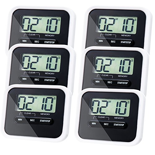 6 Pack Kitchen Timer Magnetic Digital timer Back and Retractable Stand Minute Second Count Up Countdown