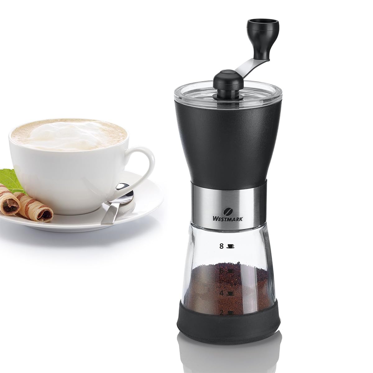 Westmark Manual Coffee Grinder with ceramic mill, for up to 8 cups of coffee, with scale, Brasilia Negro, length: 21.3 cm, stainless steel/ceramic, 24922260