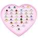 Fineder 36pcs Colorful Rhinestone Gem Rings in Box, Adjustable Little Girl Jewel Rings in Box Children Kids Little Girl Gift, Girl Pretend Play and Dress up Rings