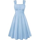Belle Poque Square Neck Sundress for Women A Line Midi Dress Summer Cocktail Tea Party Dress with Pockets