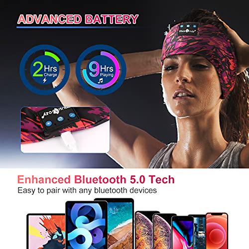 Sleep Headphones with Timer Gift for Women Men, 3-en-1 Wireless Music Sport Headband Running Headphones Earbuds with Mic Ultra-Thin HD Speakers for Sleep Sideways Travel Sport