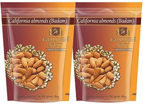 Golden Nut California Almonds - Pack of 2(200g Each), 400Gram