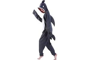 dressfan Cartoon Unisex Animal Grey Shark Costume Pajamas Adult Kids Teen Women Men