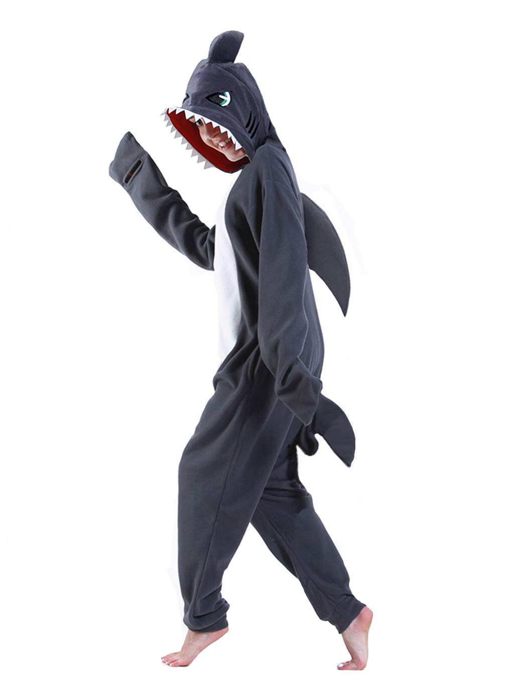 dressfan Animal Shark Onesie Shark Costume Cosplay Costume Christmas Halloween Pajamas for Unisex Adults,Grey XL