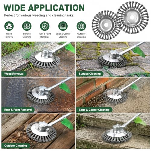 2 x Professional Weed Brush for Brush Cutter, 8 Inch + 6 Inch Wild Herb Brush for Brushcutter, Wire Brush Cutter 25.4 mm with Brush Cutter Accessories, Effective Weeds and Moss